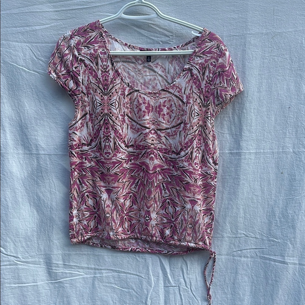 Hurley Pink Patterned Cap Sleeve Shirt